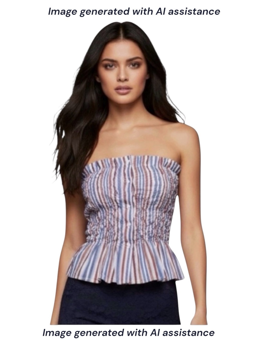 LAAGAM S blue striped gathered strapless top